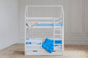 Двухэтажная детская кровать Домик с ящиками, цвет белый в Биробиджане