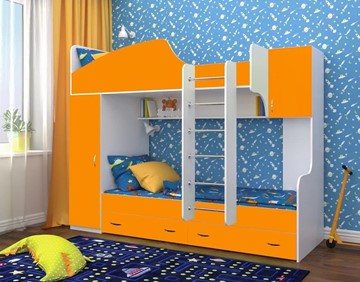 Детская кровать-шкаф Юниор-2, каркас Белое дерево, фасад Оранжевый в Биробиджане