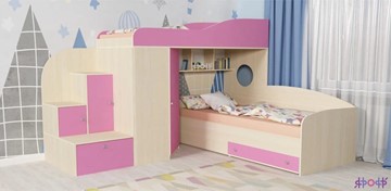 Детская кровать-шкаф Кадет-2, корпус Дуб, фасад Розовый в Биробиджане