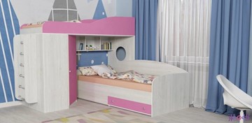 Детская кровать-шкаф Кадет-2 с металлической лестницей, корпус Винтерберг, фасад Розовый в Биробиджане