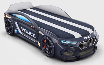 Детская кровать-машина Romeo-М Police + подсветка фар, ящик, матрас, Черный в Биробиджане