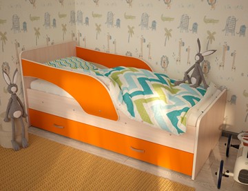 Кровать с ящиками Максимка, корпус Млечный дуб, фасад Оранжевый в Биробиджане