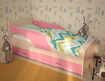 Детская кровать с ящиками Максимка, корпус Млечный дуб, фасад Розовый в Биробиджане