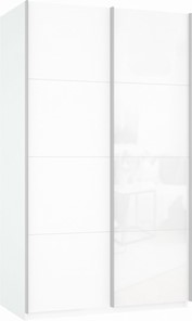 Шкаф 2-х дверный Прайм (ДСП/Белое стекло) 1600x570x2300, белый снег в Биробиджане