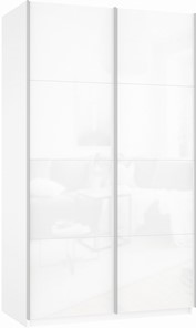 Шкаф двухдверный Прайм (Белое стекло/Белое стекло) 1200x570x2300, белый снег в Биробиджане