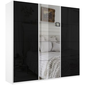 Шкаф 3-х створчатый Широкий Прайм (2 Стекла Черных / Зеркало) 2400x570x2300, Белый Снег в Биробиджане