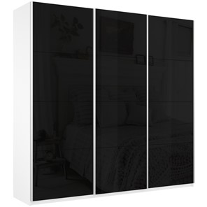 Шкаф 3-створчатый Широкий Прайм (Черное стекло) 2400x570x2300,  Белый Снег в Биробиджане