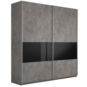 Шкаф двухдверный Широкий Прайм (ДСП / Черное стекло) 2200x570x2300, Бетон в Биробиджане