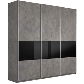 Шкаф 3-х створчатый Широкий Прайм (ДСП / Черное стекло) 2400x570x2300, Бетон в Биробиджане