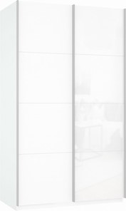 Шкаф 2-створчатый Прайм (ДСП/Белое стекло) 1400x570x2300, белый снег в Биробиджане