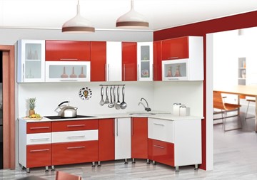 Модульная кухня Мыло 224 2600х1600, цвет Красный/Белый металлик в Биробиджане