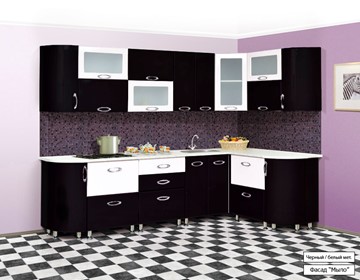 Угловой кухонный гарнитур Мыло 128 2700х1500, цвет Черный/Белый металлик в Биробиджане