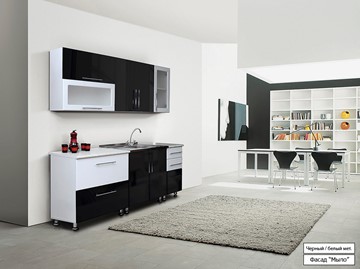 Кухонный гарнитур Марибель Мыло 224 2000х718, цвет Черный/Белый металлик в Биробиджане