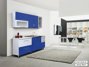 Кухня прямая Мыло 224 2000х718, цвет Синий/Белый металлик в Биробиджане