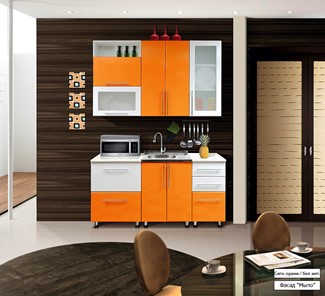 Гарнитур на кухню Мыло 224 1600х718, цвет Оранжевый/Белый металлик в Биробиджане