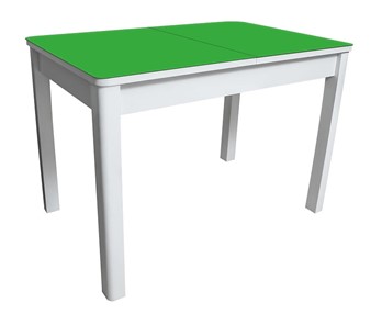 Раздвижной стол Айсберг-02 СТ2, белое ЛДСП/стекло зеленое/прямые массив белый в Биробиджане
