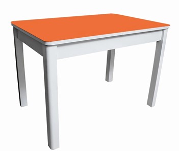 Кухонный раскладной стол Айсберг мини СТ2, белое ЛДСП/стекло оранжевое/прямые массив белый в Биробиджане