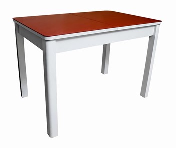 Кухонный раздвижной стол Айсберг-02 СТ2, белое ЛДСП/стекло алое/прямые массив белый в Биробиджане