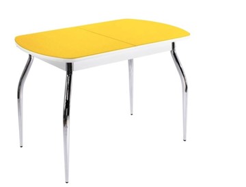 Кухонный раскладной стол ПГ-07 СТ2, белое/желтое стекло/35 хром гнутые металл в Биробиджане
