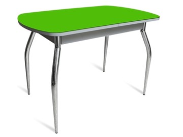 Обеденный стол ПГ-04 СТ белое/зеленое стекло/хром фигурные в Биробиджане