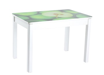 Кухонный раздвижной стол Айсберг-02 СТФ, белое лдсп/зеленые яблоки/40 прямые массив белые в Биробиджане