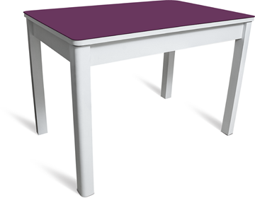Кухонный стол раскладной Айсберг-07 СТ2, белое ЛДСП/фиолетовое стекло/40 массив белый в Биробиджане
