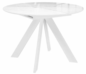 Раскладной стол раздвижной DikLine SFC110 d1100 стекло Оптивайт Белый мрамор/подстолье белое/опоры белые в Биробиджане