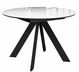 Стол обеденный раскладной раздвижной  DikLine SFC110 d1100 стекло Оптивайт Белый мрамор/подстолье черное/опоры черные в Биробиджане