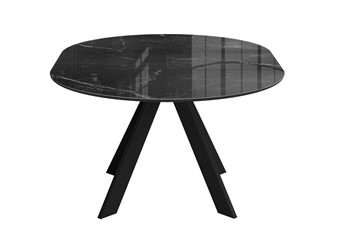 Стеклянный стол раздвижной DikLine SFC110 d1100 стекло Оптивайт Черный мрамор/подстолье черное/опоры черные в Биробиджане