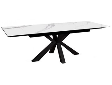 Керамический обеденный стол раздвижной DikLine SFE140 Керамика Белый мрамор/подстолье черное/опоры черные (2 уп.) в Биробиджане