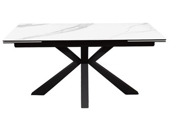 Керамический кухонный стол раздвижной DikLine SFE160 Керамика Белый мрамор/подстолье черное/опоры черные (2 уп.) в Биробиджане