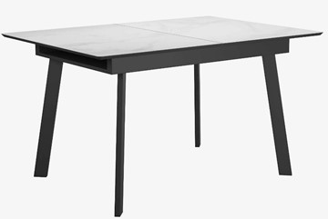 Стеклянный стол раздвижной DikLine SFA125 Стекло Белый мрамор САТИН/подстолье черное/опоры черные в Биробиджане