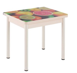 Кухонный пристенный стол СПА-02 СТФ, дуб молочный ЛДСП/стекло фрукты/36 прямые трубки крашеные белые в Биробиджане