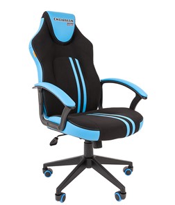 Кресло игровое CHAIRMAN GAME 26  Экокожа - Ткань стандарт. Черный/голубой в Биробиджане