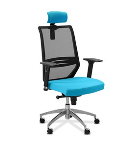 Кресло для руководителя Aero lux с подголовником, сетка/ткань TW / черная/голубая в Биробиджане