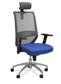 Кресло в офис Aero с подголовником, сетка/ткань TW / черная/ синяя в Биробиджане