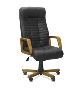 Офисное кресло для руководителя Атлант W, экокожа премиум / черная CN1114/ дерево - орех в Биробиджане