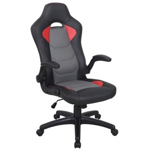 Офисное кресло BRABIX "Skill GM-005", откидные подлокотники, экокожа, черное/красное, 532496 в Биробиджане