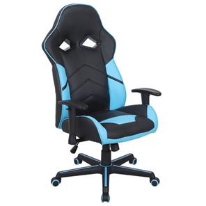 Офисное кресло BRABIX "Storm GM-006", регулируемые подлокотники, экокожа, черное/голубое, 532501 в Биробиджане