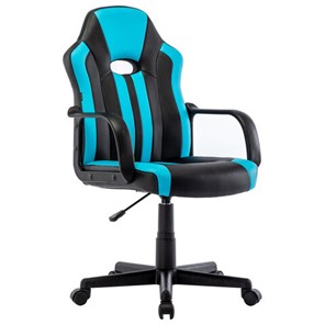 Офисное кресло BRABIX "Stripe GM-202", экокожа, черное/голубое, 532509 в Биробиджане