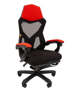 Кресло CHAIRMAN 571 с подставкой для ног , сетчатый акрил / полиэстер черный/красный в Биробиджане