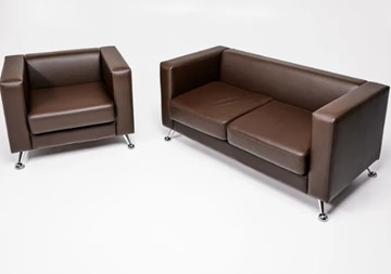 Комплект мебели Альбиони коричневый кожзам  диван 2Д + кресло в Биробиджане
