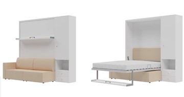 Кровать-шкаф Кровать-трансформер Smart (КД 1400+ШП), шкаф правый, левый подлокотник в Биробиджане