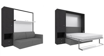Шкаф-кровать трансформер Кровать-трансформер Smart (ШЛ+КД 1400), шкаф левый, правый подлокотник в Биробиджане