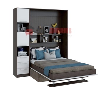 Кровать-шкаф с диваном Бела 1, с полкой ножкой с 1 пеналом, 1600х2000, венге/белый в Биробиджане