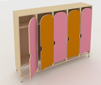 Распашной детский шкаф ШГС5 Беж +Оранжевый + Розовый в Биробиджане