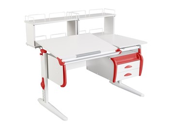Детский стол-трансформер 1/75-40 (СУТ.25) + Polka_zz 1/600 (2 шт.) + Tumba 3  белый/белый/Красный в Биробиджане