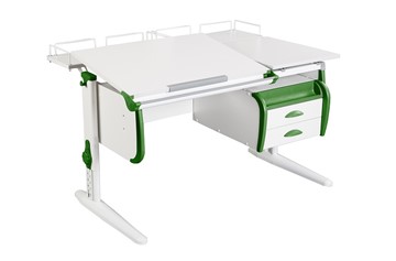 Детский стол-трансформер 1/75-40 (СУТ.25) + Tumba 3 + Polka_z 1/600 (2 шт.) белый/белый/Зеленый в Биробиджане