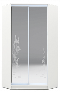 Шкаф угловой 2300х1103, ХИТ У-23-4-66-01, цапля, 2 зеркала, белая шагрень в Биробиджане