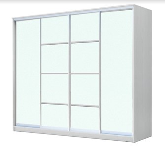 Шкаф 4-х дверный ХИТ 22-4-24/2-8888, с матовым стеклом, разделительные планки х2, Белый в Биробиджане